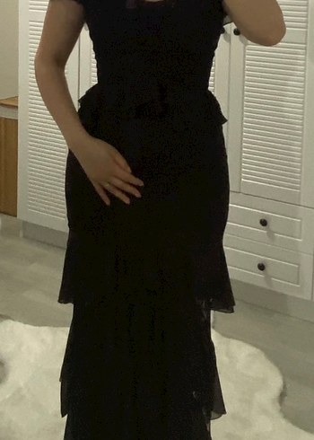 Siyah Drapeli V Yaka Midi Gotik Elbise