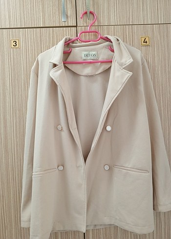 Diğer Bej Kadın Düğmeli Pamuklu Blazer Ceket
