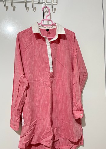 Pembe Uzun Kollu Keten Gömlek
