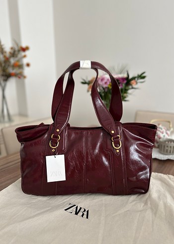 Zara Bordo Deri Kadın Çanta