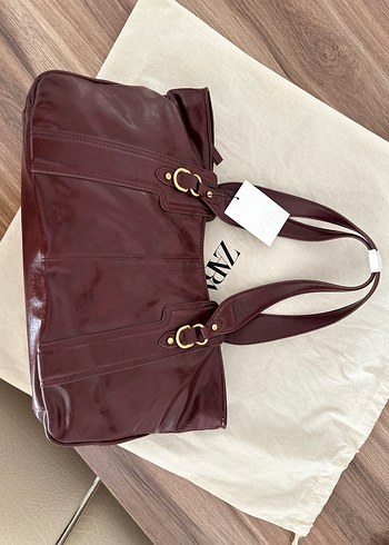 Zara Zara Bordo Deri Kadın Çanta
