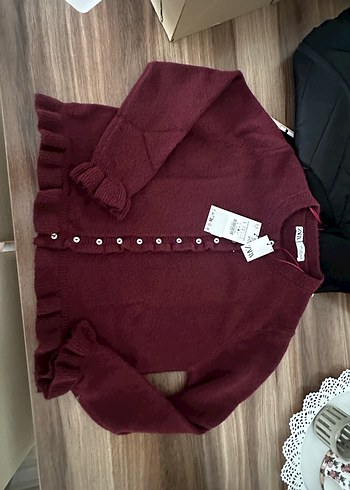 Bordo Düğmeli Uzun Kollu Kız Hırka