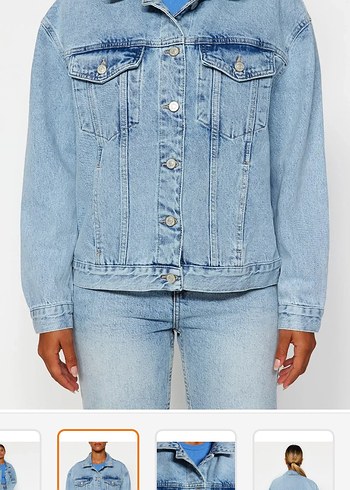 s Beden Düğmeli Gri Mavi Oversize Kadın Kot Ceket