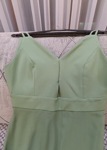 Hafif Haki Drapeli Uzun Abiye Elbise - Görsel 3