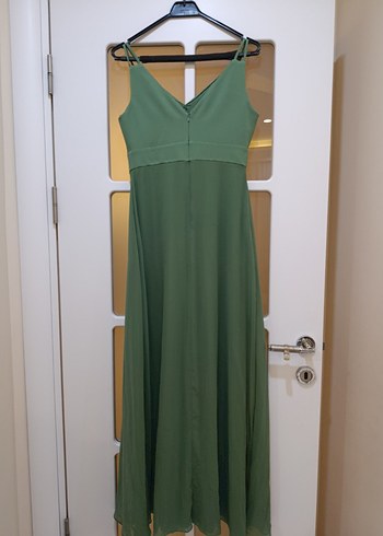 Hafif Haki Drapeli Uzun Abiye Elbise - Görsel 2