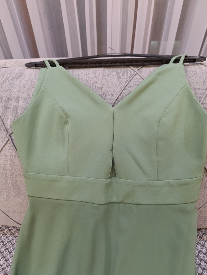 Hafif Haki Drapeli Uzun Abiye Elbise - Görsel 3