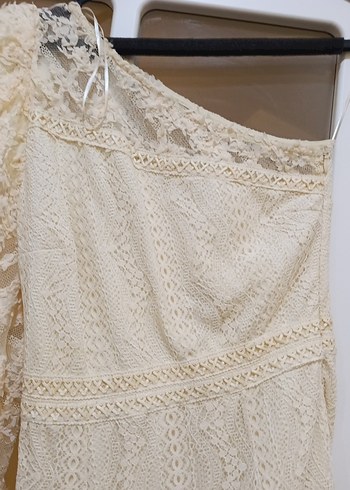 Dantel Detaylı Tek Omuz Midi Elbise - Görsel 3