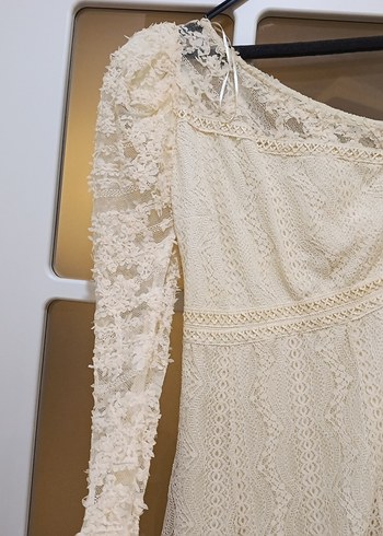 Dantel Detaylı Tek Omuz Midi Elbise - Görsel 2