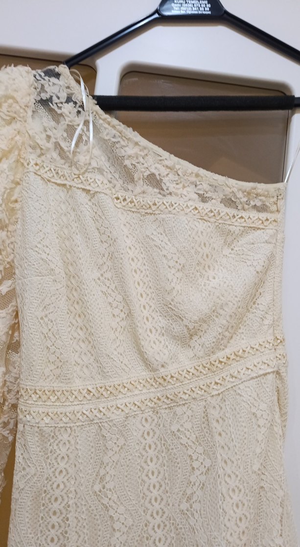 Dantel Detaylı Tek Omuz Midi Elbise - Görsel 3