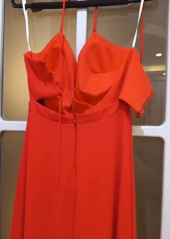 Kırmızı Drapeli Uzun Abiye Elbise - Görsel 3