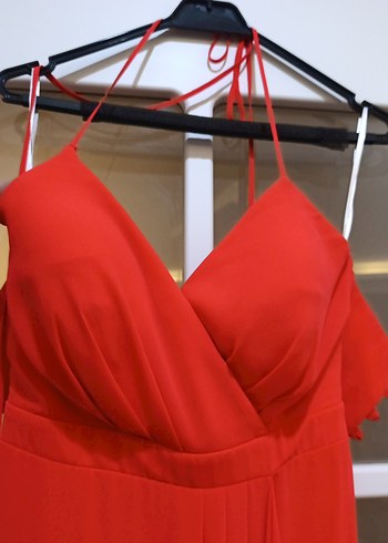 Kırmızı Drapeli Uzun Abiye Elbise - Görsel 2