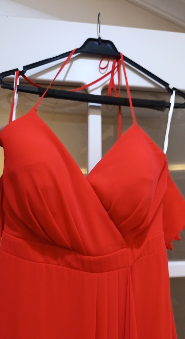 Kırmızı Drapeli Uzun Abiye Elbise - Görsel 2