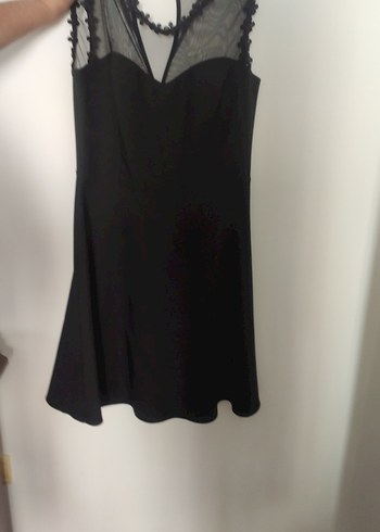 Dantel Detaylı Siyah Midi V Yaka Elbise - Görsel 3