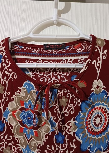 Diğer Bordo Nakışlı Bohem Uzun Elbise