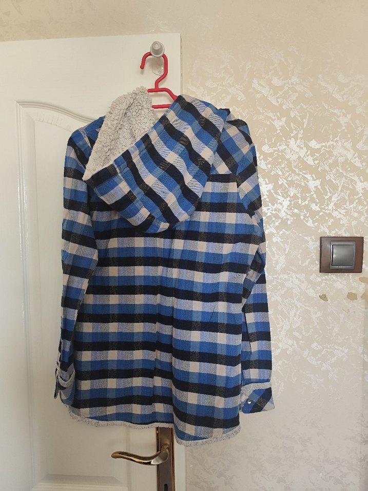 Gri Mavi Kareli Pamuklu Kadın Gömlek - Görsel 2