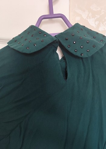 Yeşil Uzun Kollu Gömlek Yaka Kadın Bluz - Görsel 2