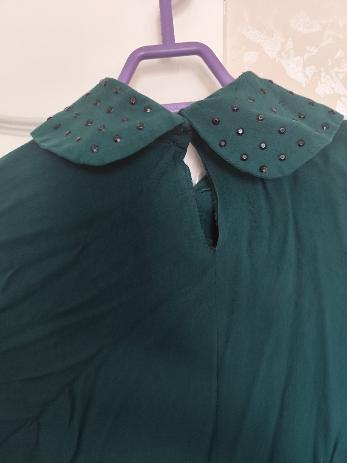 Yeşil Uzun Kollu Gömlek Yaka Kadın Bluz - Görsel 2