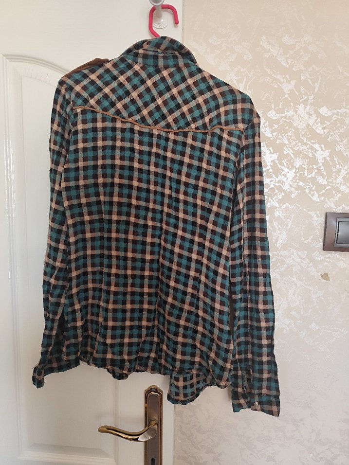 Düğmeli Uzun Kollu Bağlamalı Desenli Kadın Gömlek - Görsel 2