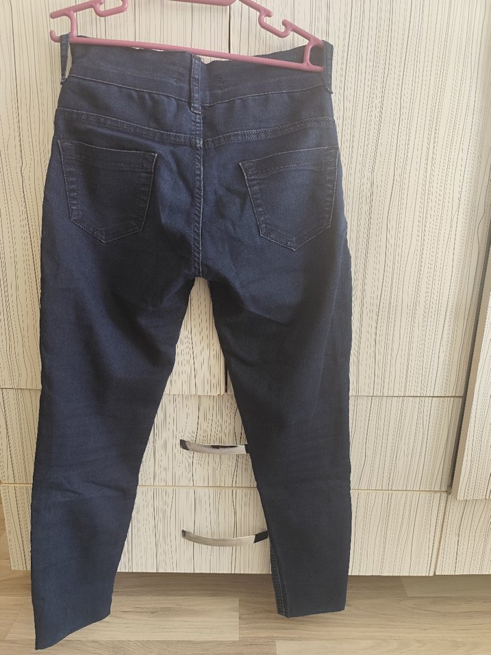 Parlak Lacivert Normal Boy Kadın Kot Patolon - Görsel 5