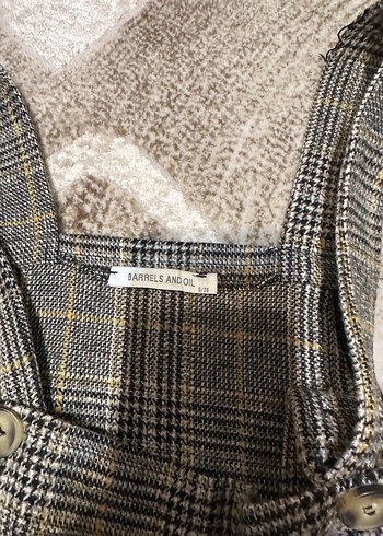 Ekose Desenli Gri Kız Örme Salopet - Görsel 5