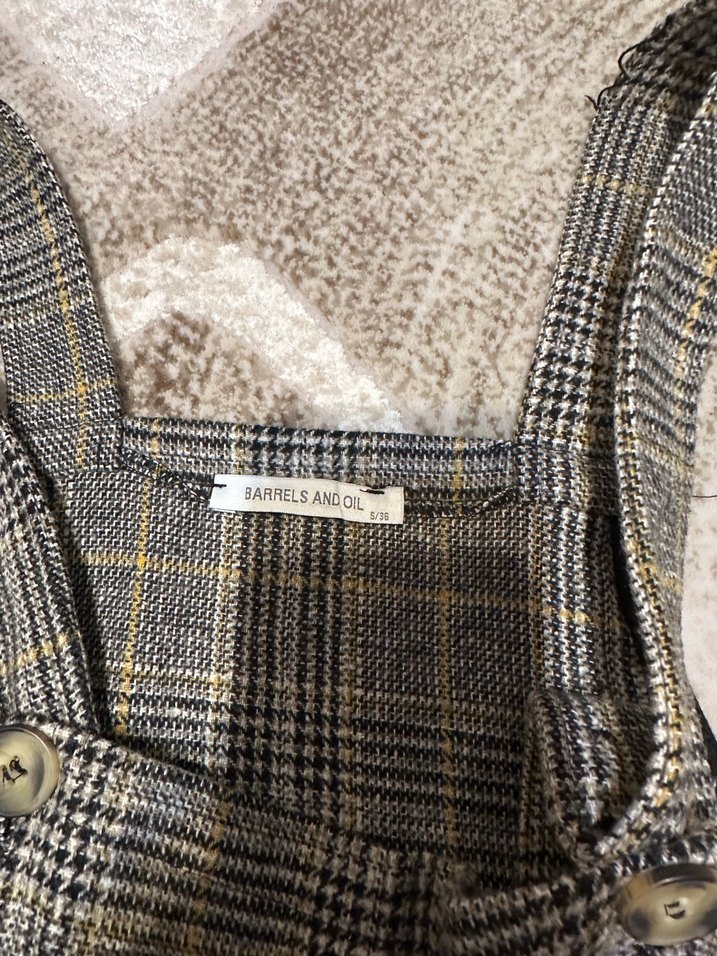 Ekose Desenli Gri Kız Örme Salopet - Görsel 5