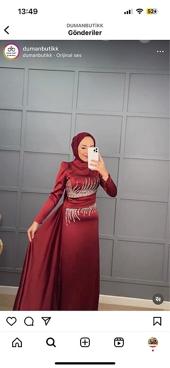 Duman butik bordo tesettür abiye