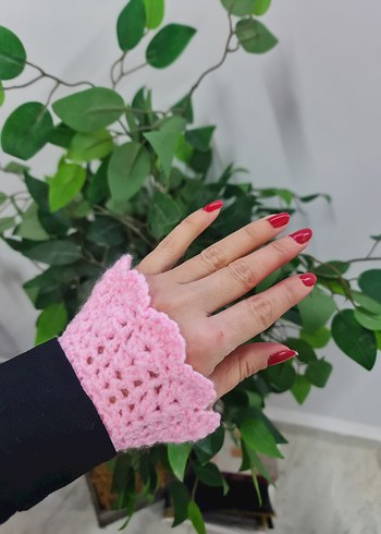 Dantel Detaylı Pembe Örgü Eldiven - Görsel 4