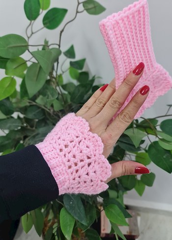 Dantel Detaylı Pembe Örgü Eldiven - Görsel 6