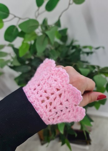 Dantel Detaylı Pembe Örgü Eldiven - Görsel 5