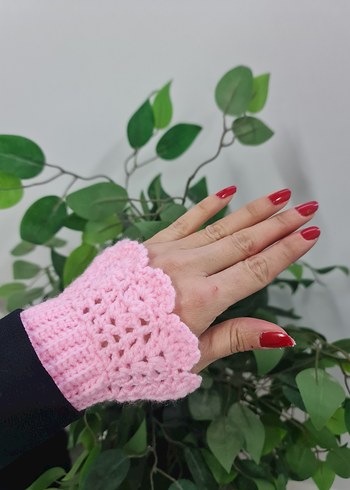 Dantel Detaylı Pembe Örgü Eldiven - Görsel 7