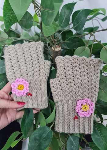 Bej Örgü Bohem Kadın Eldiveni - Görsel 4