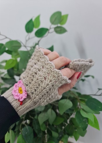 Bej Örgü Bohem Kadın Eldiveni - Görsel 2