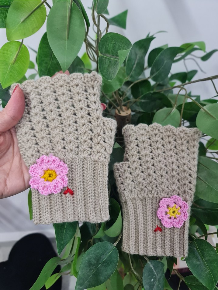 Bej Örgü Bohem Kadın Eldiveni - Görsel 5