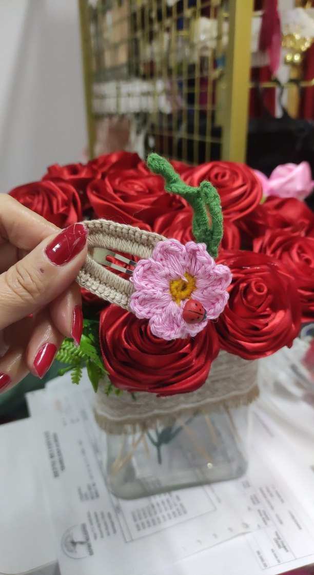 Renkli Örgü Çiçekli Çocuk Toka - Görsel 2