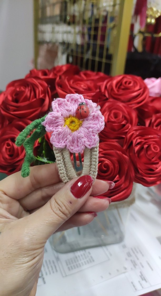 Renkli Örgü Çiçekli Çocuk Toka - Görsel 5