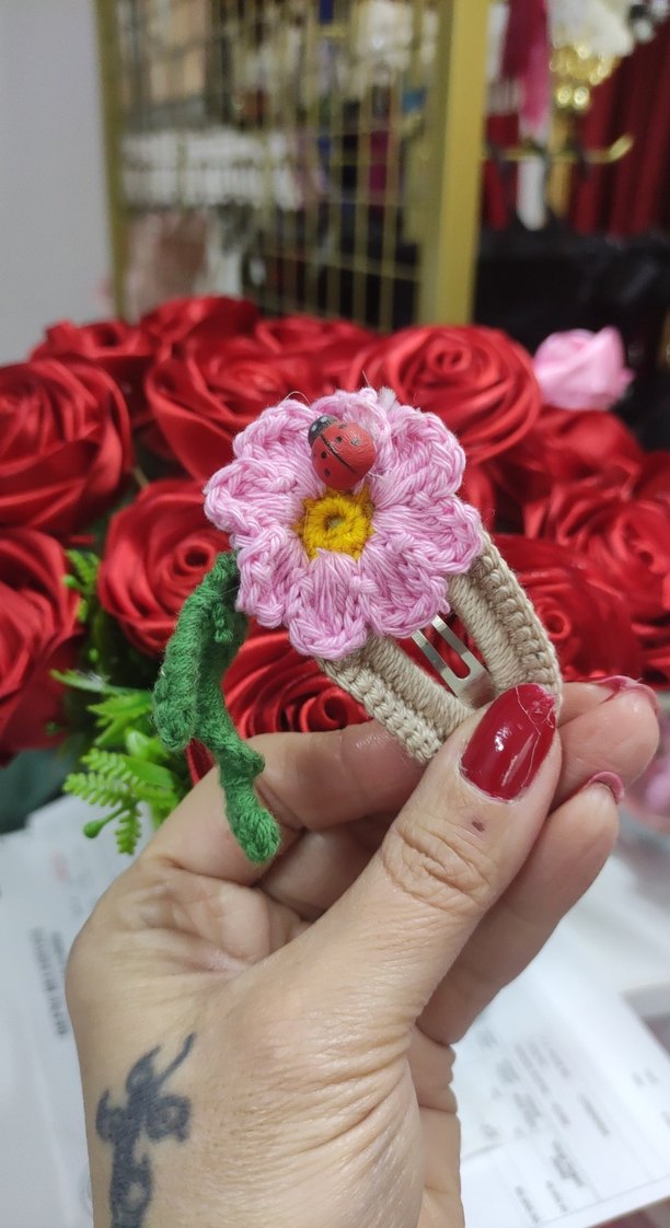 Renkli Örgü Çiçekli Çocuk Toka - Görsel 3