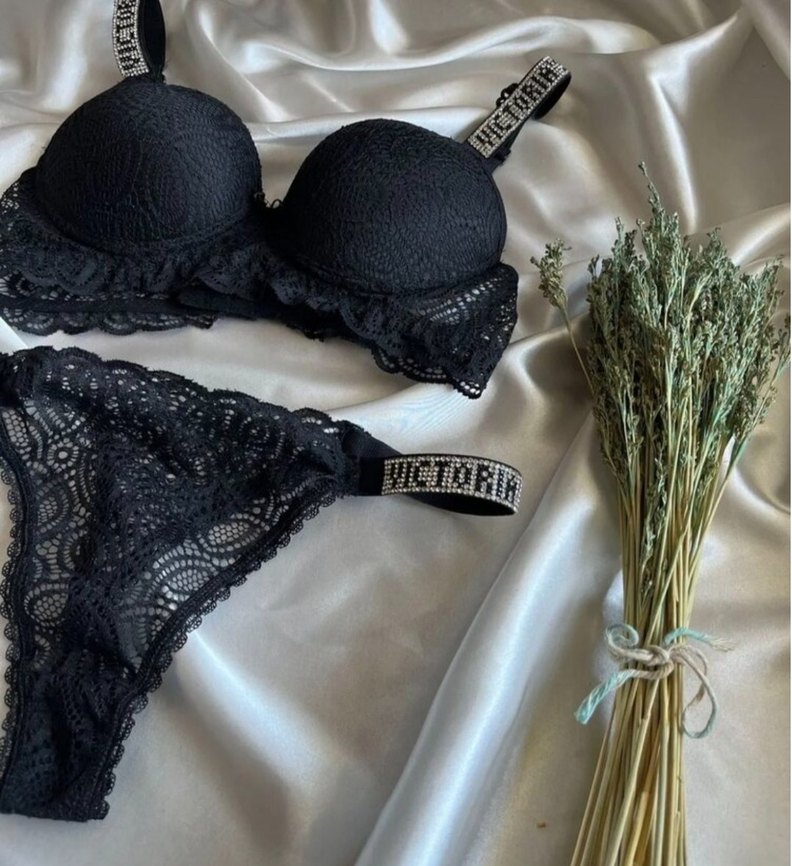 Victoria's secret Dantel İşlemeli Siyah Goth Sütyen Takımı - Görsel 2