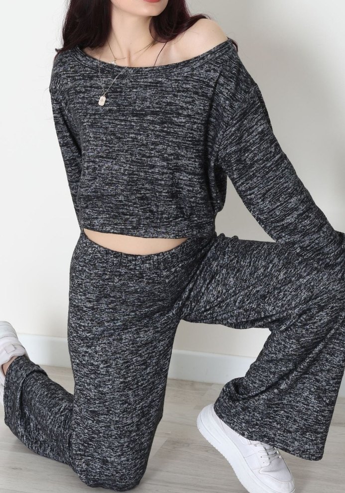 Gri Kadın Rahat Örme takım - Görsel 4