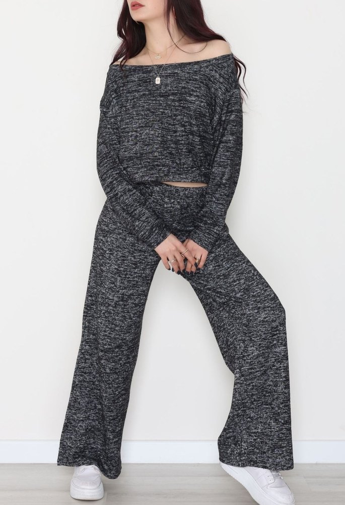 Gri Kadın Rahat Örme takım - Görsel 3