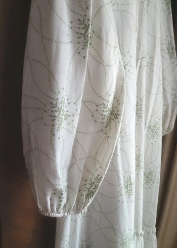 Nakışlı, Uzun, Beyaz Keten Kadın Elbise - Görsel 3