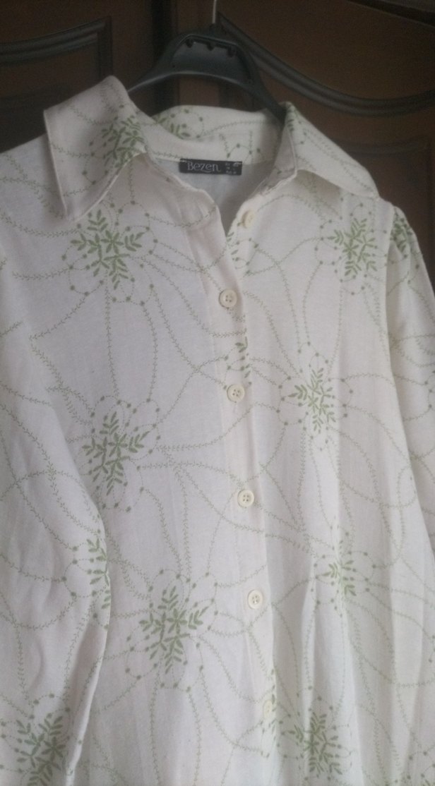 Nakışlı, Uzun, Beyaz Keten Kadın Elbise - Görsel 2