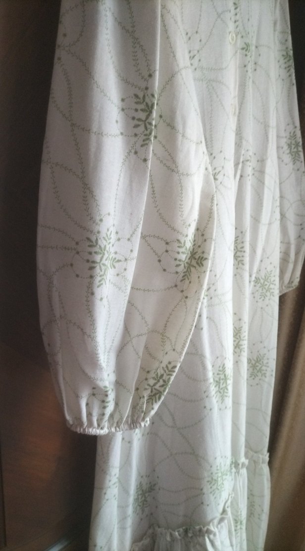 Nakışlı, Uzun, Beyaz Keten Kadın Elbise - Görsel 3