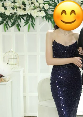 Abiye Straplez Payetli Midi Abiye Elbise