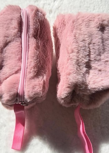 Pembe Kürk Detaylı Midi Boy Kadın Mont