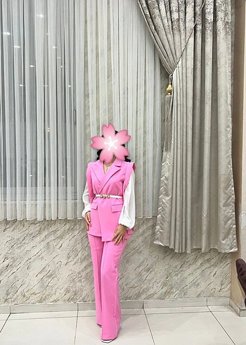 Pembe Uzun Kadın Takım Elbise