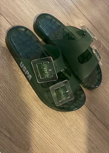 Yeşil Yılan Desenli Platform Topuklu Terlik