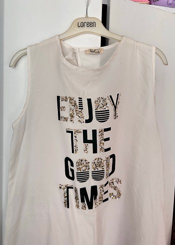 Kız Çocuk Payetli Beyaz Kolsuz Tişört - Görsel 2