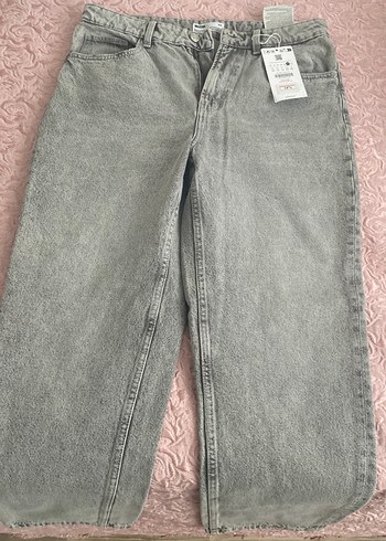 Gri Düğmeli Midi Kadın Kot Pantolon