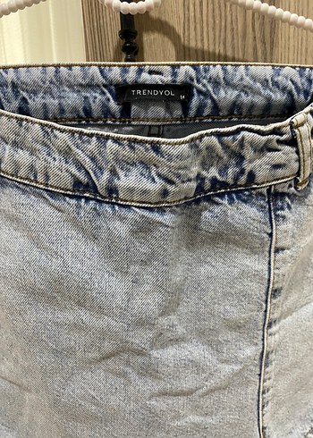 34 Beden Kadın açık mavi yırtmaçlı yüksek bel denim şort etek