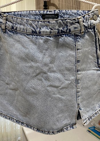 34 Beden mavi Renk Kadın açık mavi yırtmaçlı yüksek bel denim şort etek